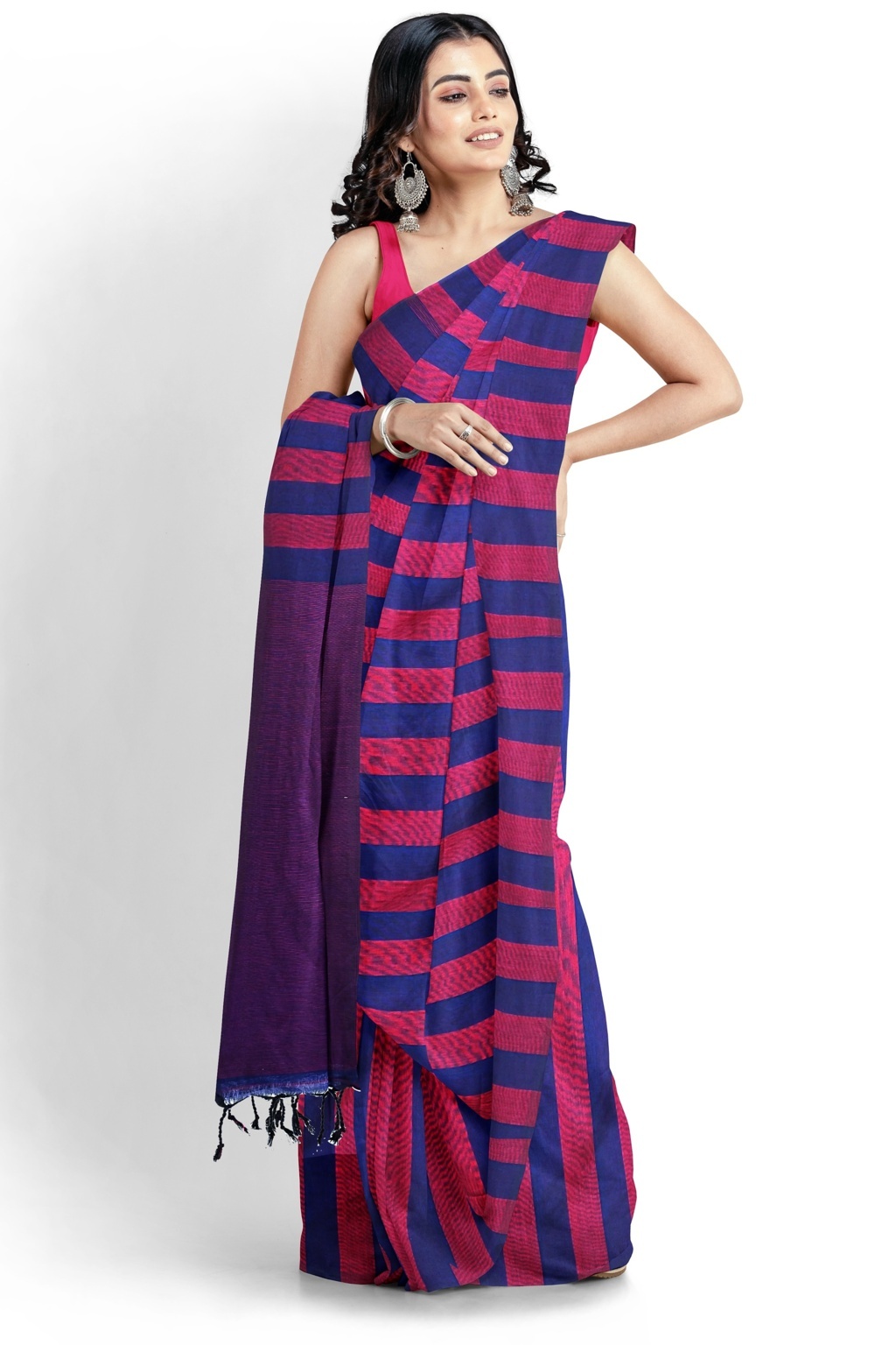 Maroon Blue Pure Cotton Tejal Hand Loom Saree (1198)